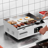 VEVOR Commercial Electric Griddle, 1700W Countertop Flat Top Grill, 18in Stainless Steel Griddle Grill with 2 Shovels and 2 Brushes for Home or Restaurant, 122℉-572 ℉ Adjustable Temp