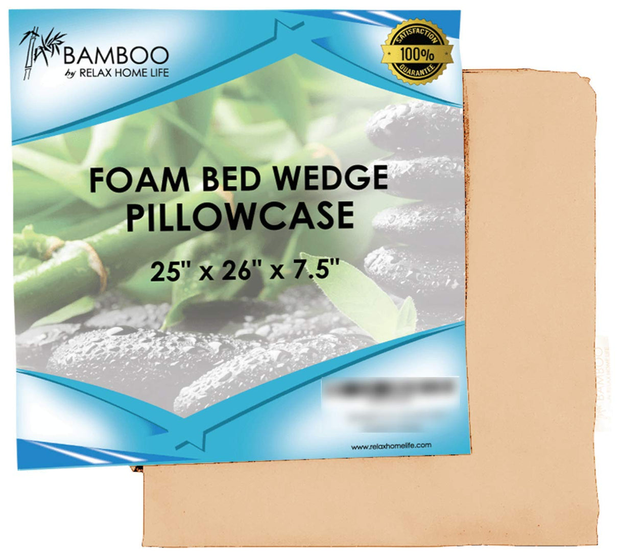 Relax Home Life Wedge Pillowcase, 100% Egyptian Cotton, Fits 7.5" Bed Wedge, Beige, 25" W x 26" L x 7.5" H