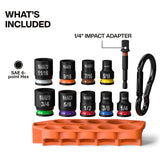 Klein Tools 33809 Grab-And-Go Impact Socket Set, SAE, 10-Piece Set with Sleeve, Carabiner, and 3/8-Inch Drive, Color-Coded 1/4, 5/16, 3/8, 7/16, 1/2, 9/16, 5/8, 11/16, and 3/4-Inch Sockets