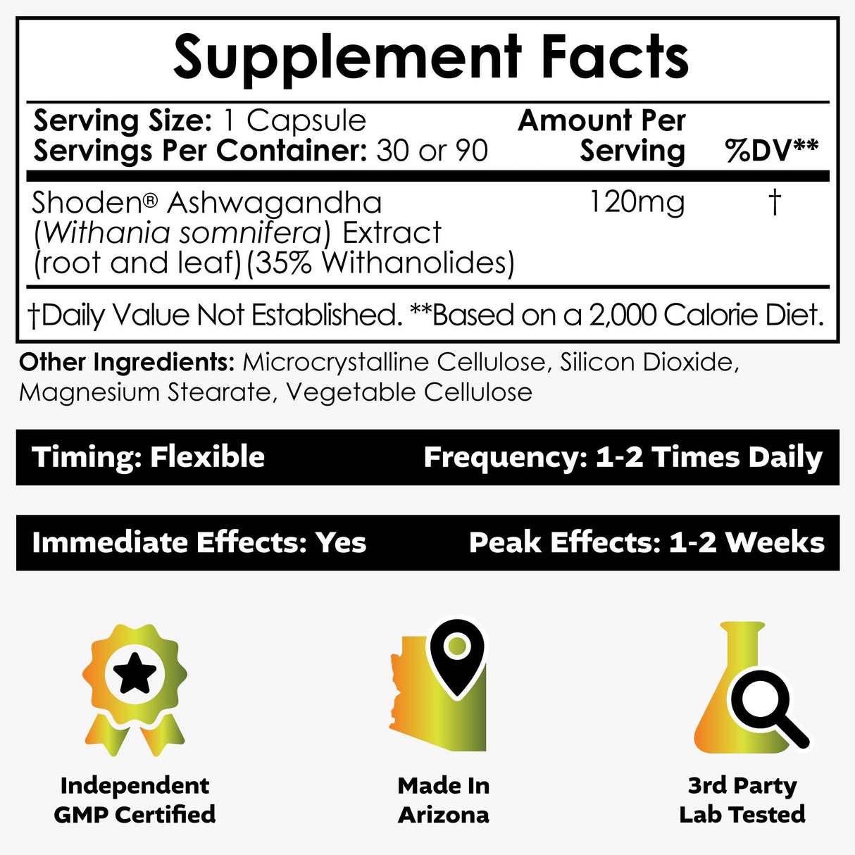Nootropics Depot Shoden Ashwagandha Extract Capsules | 120mg | 30 Count | 35% Withanolides