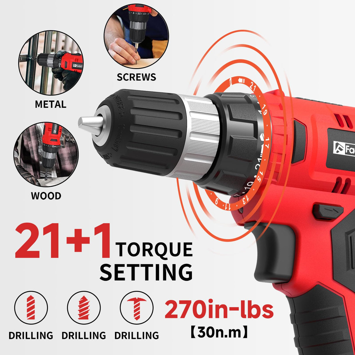 FADAKWALT Cordless Drill Set Red-7420