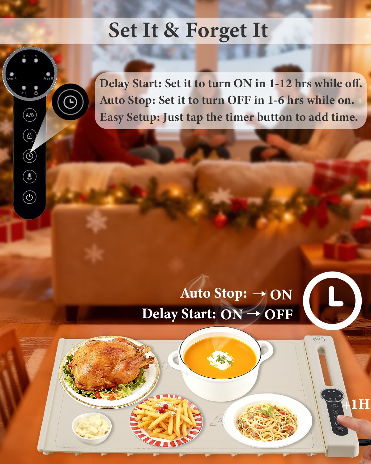KokoSelene Food Warming Mat, Dual-Zone Heating Mat for Food with 7 Temp & Timer, 10s Fast Heat Flexible Silicone Warmer for Home, Parties, Buffet Serving (Cream-2 PCS)