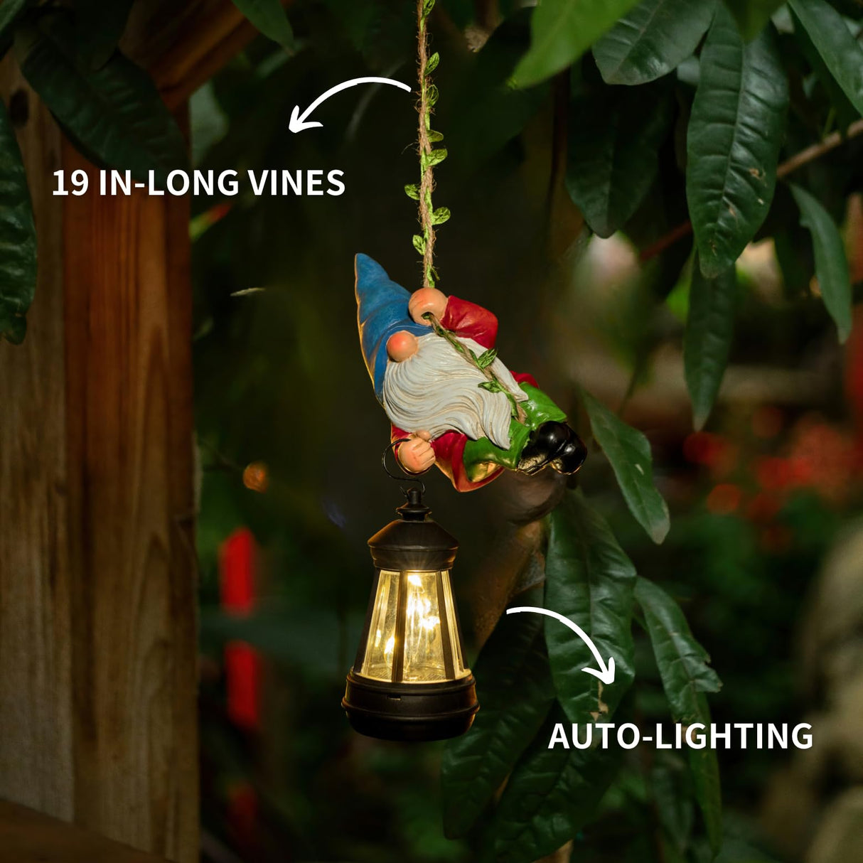 WONDHOME Solar Hanging Gnome Garden Statue Climbing Rope Gnome with LED Lantern Outdoor Decor Tree Hugger Yard Porch Wall Decoration Christmas Thanksgiving Birthday Gardening Gift for Mom Women