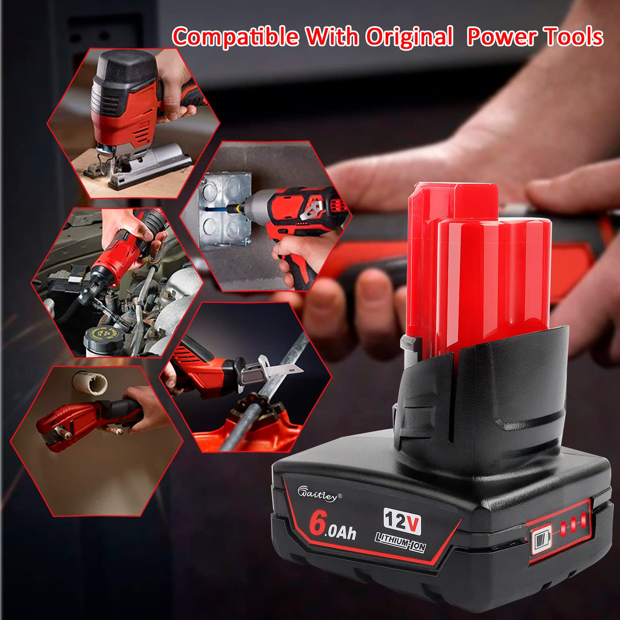 waitley 2 Pack 12V 6A Replacement Battery Compatible with Milwaukee 12V Power Tools (Not Made in Milwaukee)