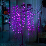 LIGHTSHARE 7 Feet Halloween Willow Tree with Spiders, 256 LED Lights for Home, Festival,Nativity, Party, and Christmas Decoration,Indoor Outdoor Use, Purple