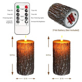VEEKI Flameless Candles Lights, Set of 2 6"x3" Pine Bark Flickering LED Candles with Remote & Timer, Dimmable Pillar Candles Battery Operated, Real Wax Electric Candle for Christmas Winter Home Decor