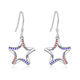 USA Flag Patriotic 925 Sterling Silver Star Earrings for Women