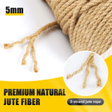Radix Rope Natural Jute Twine, 5MM x 328FT Jute Rope Roll, Heavy Duty Thick Twine for Cat Scratching Post, Bundling, Gardening and DIY Crafts