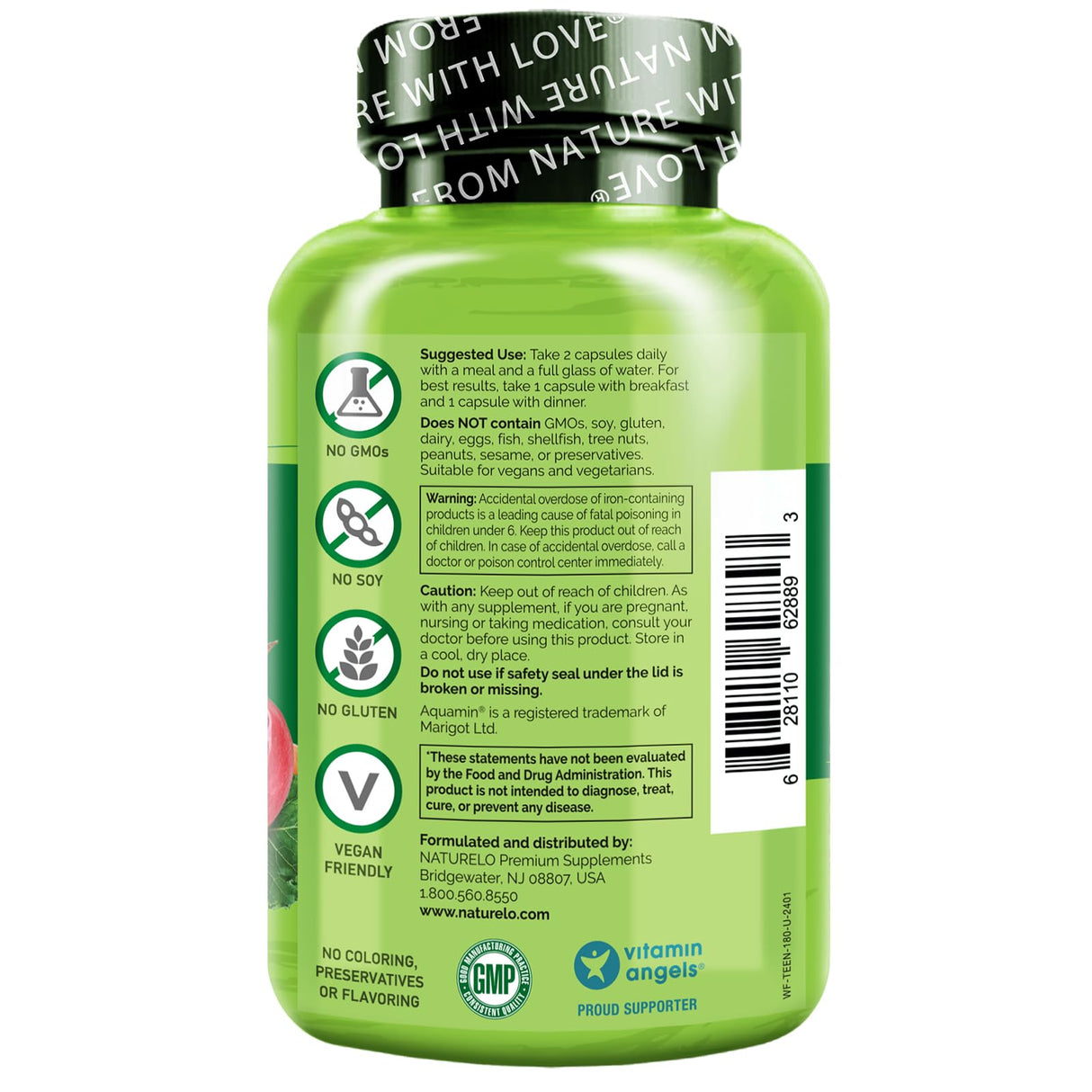 NATURELO Teen Multivitamin - Whole Food Multivitamin - with Minerals for Teenage Boys & Girls - Supplement for Active Kids - Non-GMO - Vegan & Vegetarian - 180 Capsules