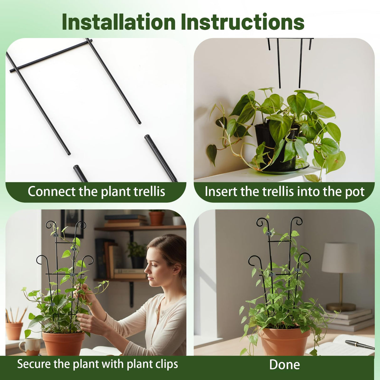 25.6" Metal Plant Trellis, 4 Pack Climbing Plant Support with Clips