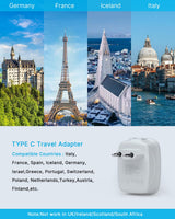2 Pack European Travel Plug Adapter, VINTAR International Power Plug Adapter with 1 USB C, 2 American Outlets and 3 USB Ports, 6 in 1 Travel Essentials to Most of Europe Greece, Italy(Type C)