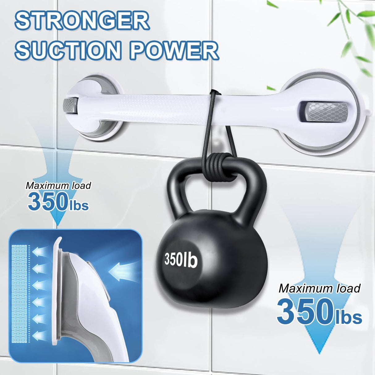 Grab Bars for Bathtubs and Showers, 2 Pack Shower Handle 16 Inch Strong Suction Shower Bar, Safety Bars for Shower Chair, Bathroom Grab Bar for Senior (Gray White)