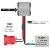Azocek 18V to 12V Step Down Converter Compatible with Milwaukee 18V Battery Azocek Power Wheel Battery Adapter DC 12V 20A 240W Buck Converter Regulator with 30A Fuse & Wire Terminal