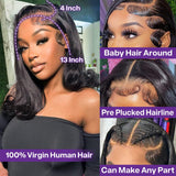 HIRIREMY Bob Wig Human Hair 13x4 Frontal Lace Wig Short Straight HD Lace Front Bob Wigs for Black Women Human Hair Glueless Pre Plucked Hairline with Baby Hair 180% Density 16 Inch