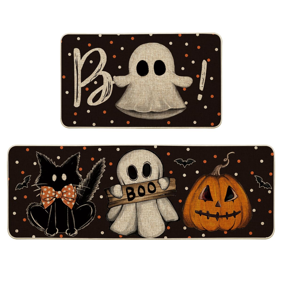 Artoid Mode Black Cats Boo Halloween Kitchen Mats Set of 2-17x29+17x47