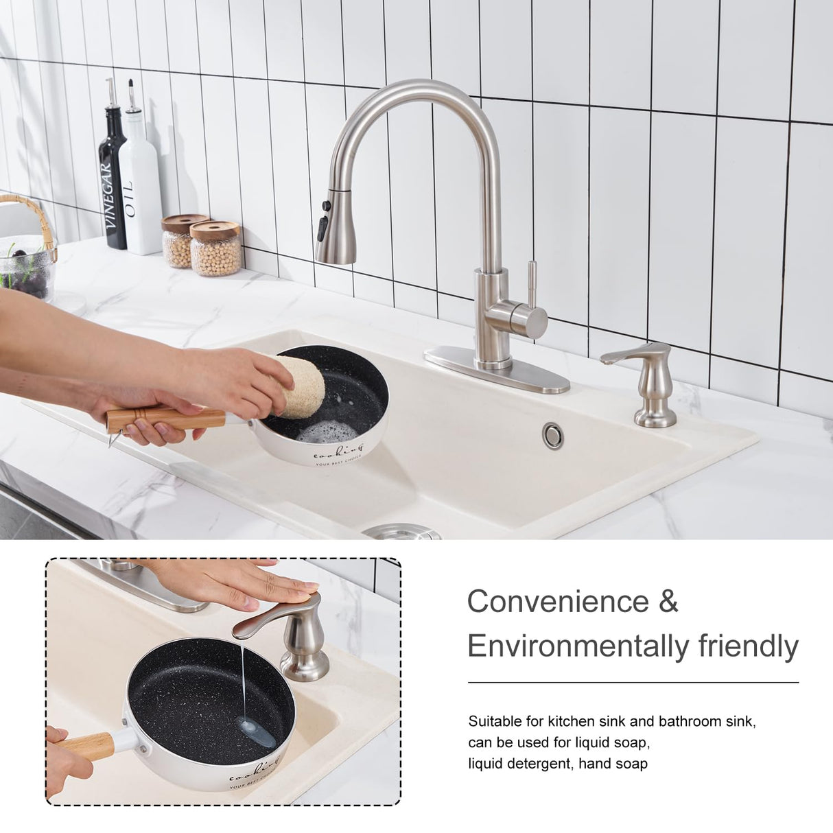 GAGALIFE Kitchen Sink Soap Dispenser Brushed Nickel, Under Sink Soap Dispenser with 40" Silicone Extension Tube, Say Goodbye to Frequent Refills