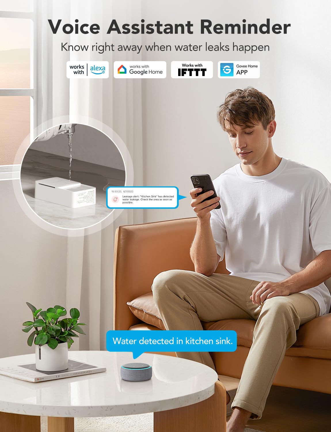 GoveeLife Premium Smart Water Leak Detector 2 with 1968ft Ultra-Long Range, WiFi Water Sensor with SMS/Email/APP Push and Sound Alarm, 5-Year Battery Life, Suitable for Home, Basement, Kitchen, 6 Pack