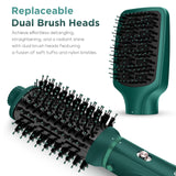 IG INGLAM Hair Dryer Brush, 4-in-1 Detachable Blow Dryer Brush, Ionic Diffuser Hair Dryer & Styler Volumizer with Oval Titanium Barrel, One-Step Hot Air Blowout Brush, Updated Push Switch, Dark Green