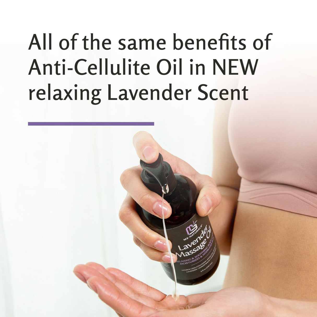 Lavender Massage Oil with Collagen and Stem Cells - Skin Firming Therapy Oil for Cellulite and Quick Absorption on Bum, Thighs, and Belly by M3 Naturals (Pack of 2)