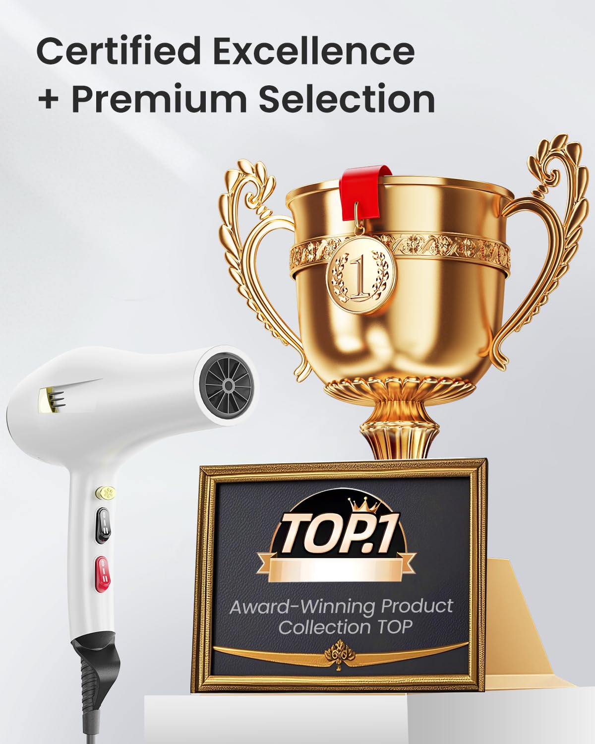 Dekuri Professional Ionic Hair Dryer AC Motor Fast Drying Salon Blow Dryer with Diffuser, Comb, Nozzle, Concentrator, for Curly and Straight Hair, 2 Speed & 3 Heat Setting, Cool Button, White