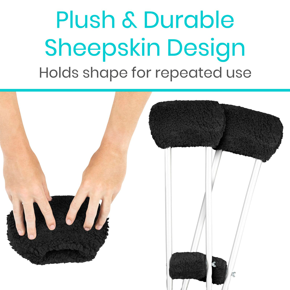 Vive Sheepskin Crutch Pads & Hand Grips - Comfortable, Breathable, Machine Washable Padding for Adults - Premium Accessory Covers for Crutches, Armpits - Latex-Free & Non-Toxic