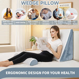 SJEUQOP Bed Wedge Pillow for Sleeping, 3 Pcs Adjustable Height 4.5&7.5&12 Inch Triangle Pillow Wedge for Post Surgery, Acid Reflux, Snoring, Legs Pain Relief