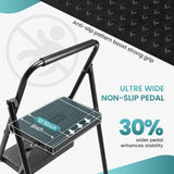 Smug Step Ladder, 2 Foldable Step Stool with Anti-Slip Pedal & Handrail