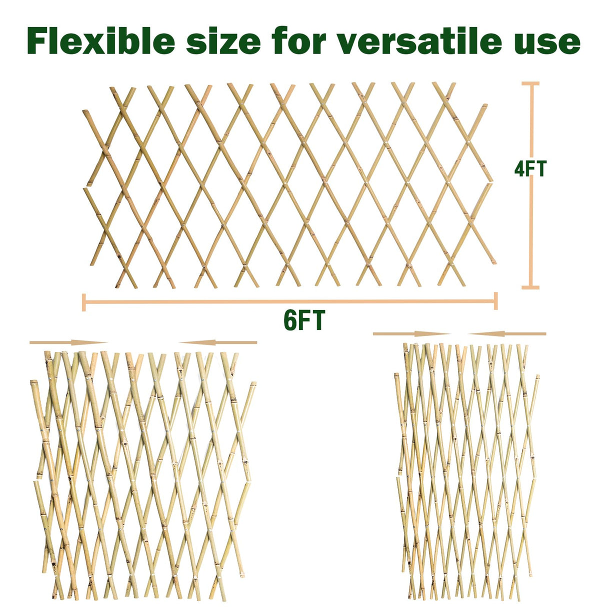 Jollybower 48x72 Inch Expandable Bamboo Trellis, Garden Lattice Fence, Expandable Fence for Climbing Plants, Vines & Ivy,Pet & Dog Barrier（Pack of 1）