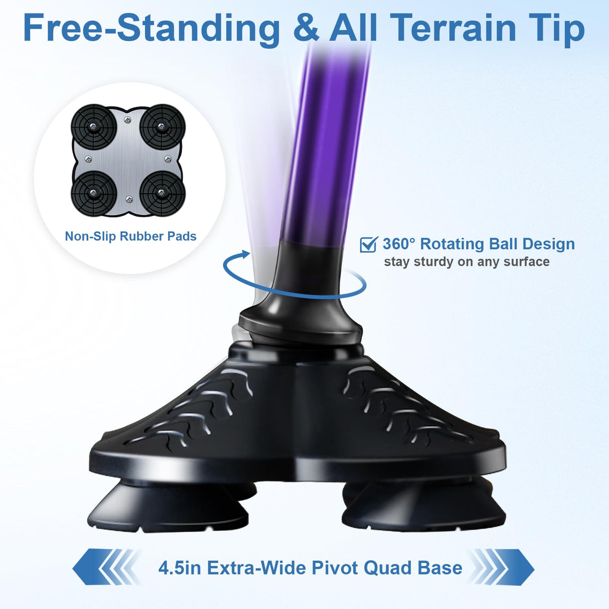 KingPavonini Walking Cane for Men Women Stability, Free Standing Foldable Cane, Ergonomic Handle Pivoting Quad Base, Heavy Duty 350 LBs, Adjustable Walking Canes for Seniors Balance with Travel Bag