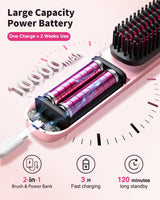 Cordless Hair Straightener Brush - Portable Hair Brush for Travel - 30s Fast Heating - 300 Million Negative Ions for Frizz-Free Shine, Touch Up On-The-Go, Gift for Women,10,000mAh