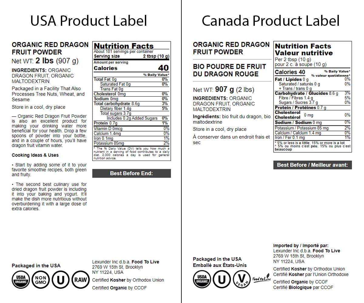 Food to Live - Organic Red Dragon Fruit Powder, 2 Pounds - Non-GMO, Freeze-Dried Pitaya, Raw Pitahaya, Vegan Superfood, Bulk, Non-Irradiated, Rich in Vitamins and Minerals