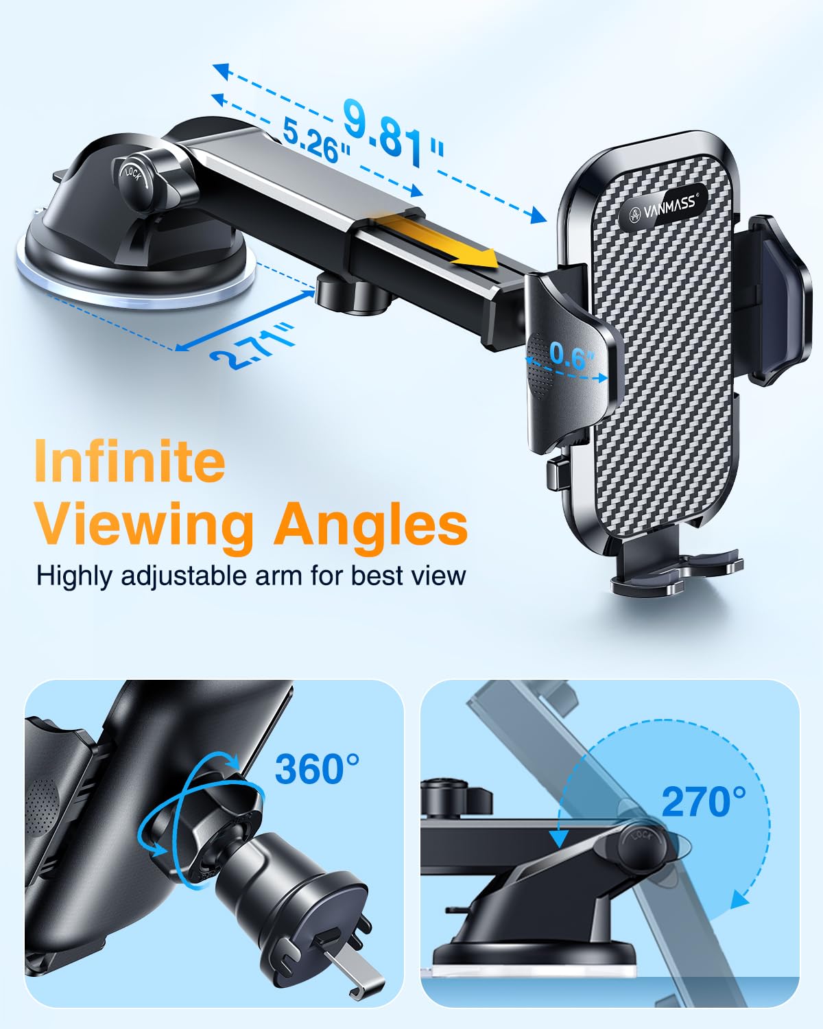 VANMASS Car Phone Holder 2026 Ultimate True Military-Grade【Upgraded Strongest Suction & Clip】 Cell Phone Car Mount Truck Windshield Dashboard Vent for iPhone 18 Pro Max 17 16 15 14 13 Android