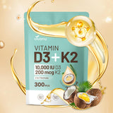 Vitamin D3 K2 10000 IU with MK7-300 Virgin Coconut Oil Softgels, 2 in 1 Vitamins D & K Complex | Vitamina D3 con K2 | Supports Calcium Absorption, Bone, Immune, & Heart Health – Easy to Swallow
