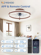 ZMISHIBO Ceiling Fans with Lights and Remote, 19.7'' Low Profile Ceiling Fan, 3000-6000K Dimmable Modern Flush Mount LED Fan Light, 6 Wind Speeds, Brown Fandelier Ceiling Fans for Bedroom