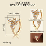 18K Gold Bee Earrings for Women, Hypoallergenic Stud with Cubic Zirconia, Hoop Earrings for Women, Gold/Silver Colors