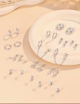 Florideco Silver Plated Flat Back Earrings Hypoallergenic Surgical Steel Earrings for Women Trendy Cartilage Chain Hoop Earring Studs Star Heart CZ Flatback Stud Earring Pack