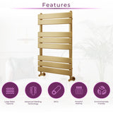 Go Bathrooms Ark Towel Rail 800mm x 500mm Brushed Gold Bathroom Radiator Designer Heated Ladder Rail Flat Panel Ladder Heater