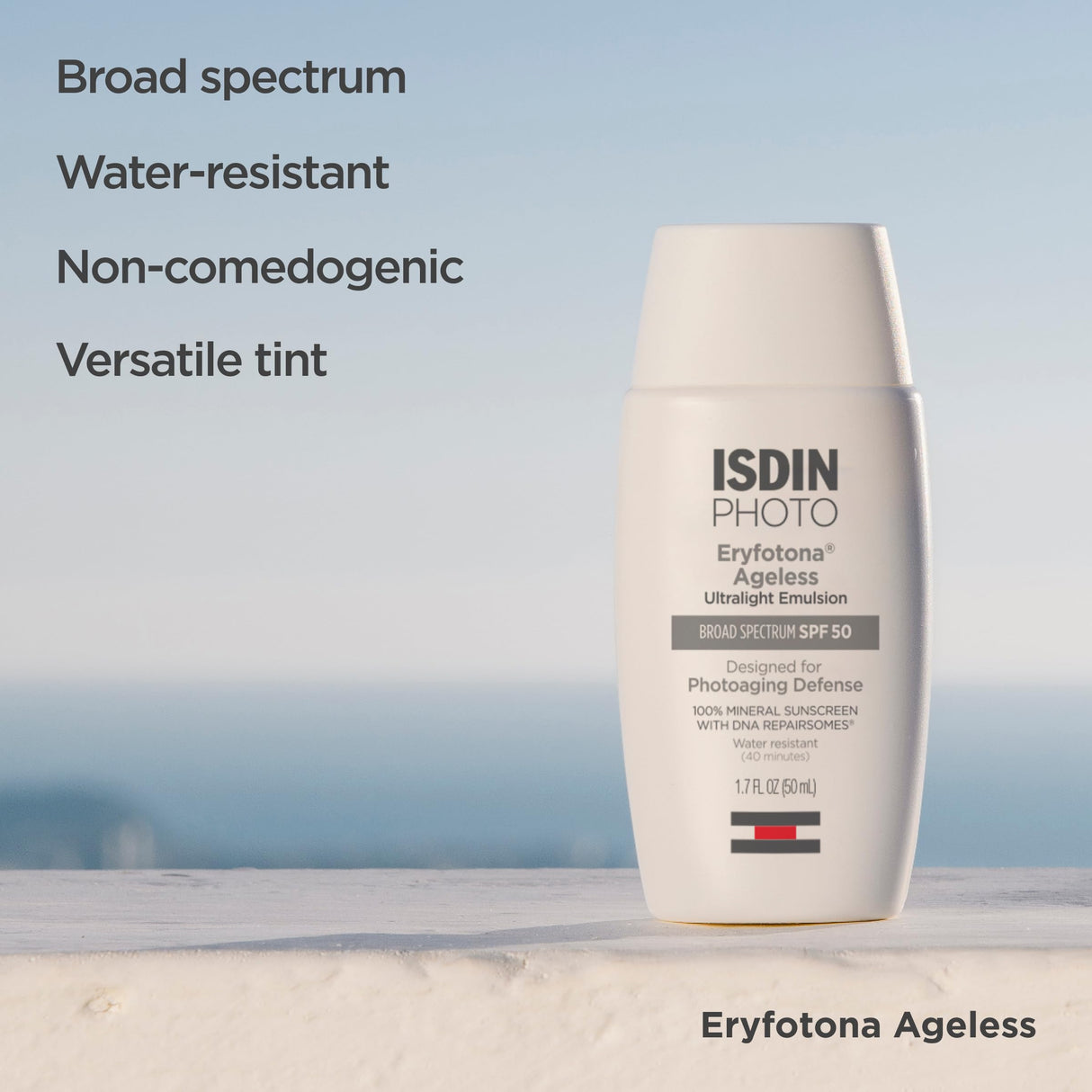 ISDIN Eryfotona Ageless Tinted Mineral Sunscreen for Face, SPF 50 Zinc Oxide Formula Helps Repair Sun Damage, 1.7 Fl.Oz. Travel-Size Tube, Water Resistant and Non-comedogenic