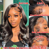 13x4 Body Wave Lace Front Wigs Human Hair Pre Plucked HD Transparent Lace Frontal Wig with Baby Hair 180% Density 9A Glueless Brazilian Virgin Human Hair Lace Front Wigs for Women Natural Black 22Inch