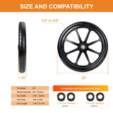 20 Inch Flat Free Tire and Wheel - Wheelbarrow Wagon Cart Wheels Replacement with 3/4" & 5/8" Bearing Parts for Yard Lawn Garden and Wheel Barrow Trailer (20" 2 Pack) (20 Inch - 2Pcs)