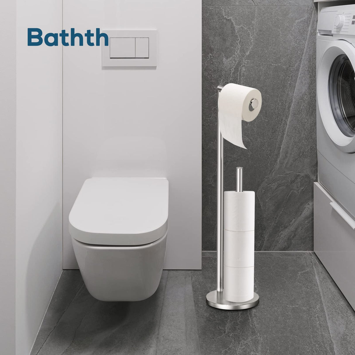 Toilet Paper Holder Stand, Toilet Paper Stand Brushed Nickel, Free Standing Toilet Paper Holder, Toilet Paper Storage by Bathth
