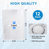 TICONN 12 x 9 Ft Plastic Drop Cloth for Painting, Waterproof Painters Plastic Sheeting, Painting Tarp for Furniture Cover, Floor Protection (12PK, 1.2Mil)