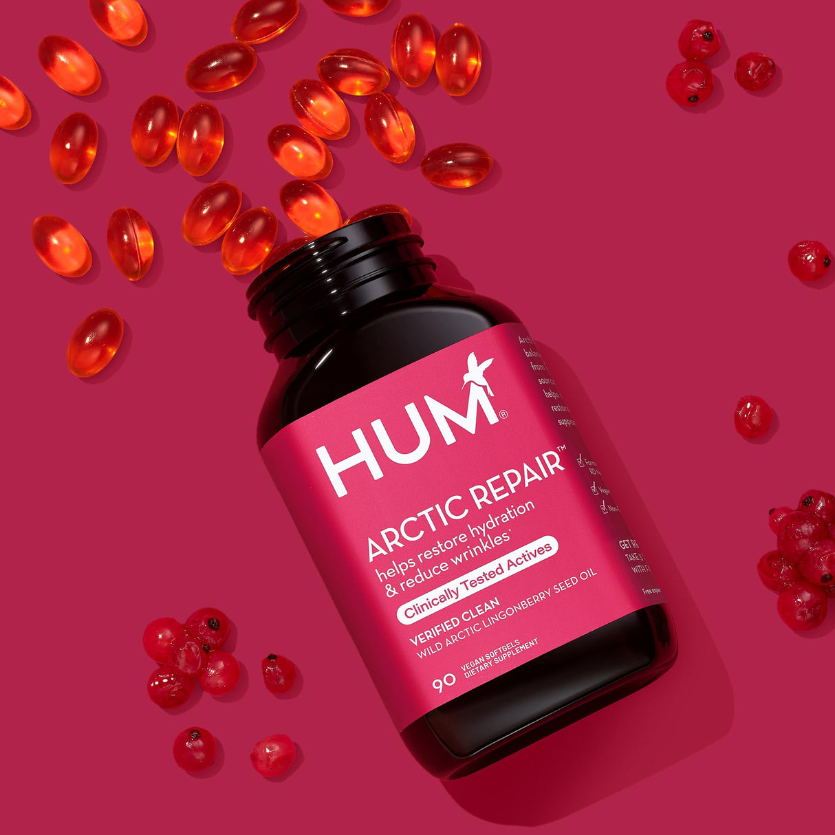 HUM Arctic Repair - Clear Skin Supplement with Vitamins A & E, Omegas 3, 6 & 9, and Lingonberry Seed Oil to Help Reduce Appearance of Wrinkles, Rejuvenate & Hydrate Skin (90-Count)