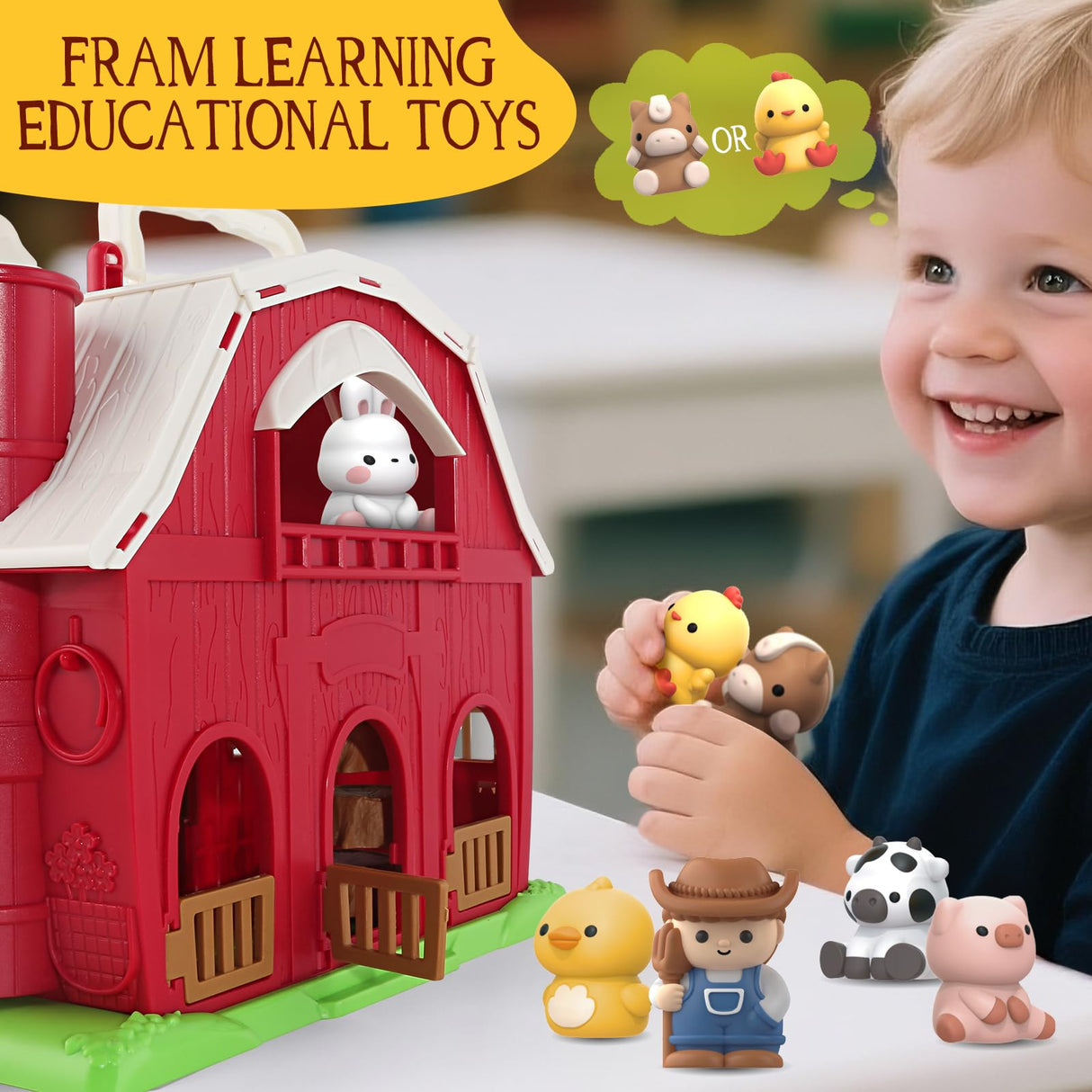 SpringFlower Toddler Toys for 1 2 3 Years Old Boys and Girls, Big Barn Toy with Farm Animal,Educational Montessori Toys, Farm Pretend Playset Toy, Christmas Birthday Gift for Toddler Baby Boys Girls