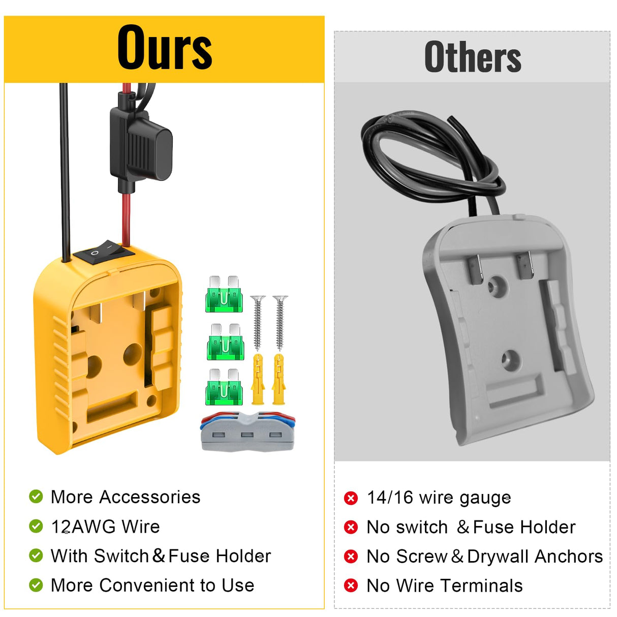 2 Packs Power Wheel Adapter Compatible with Dewalt 20V Battery, Converter Kit with Switch & Fuse & Wire Terminals & 12 AWG Wire for DIY RC Car Toys Robotics