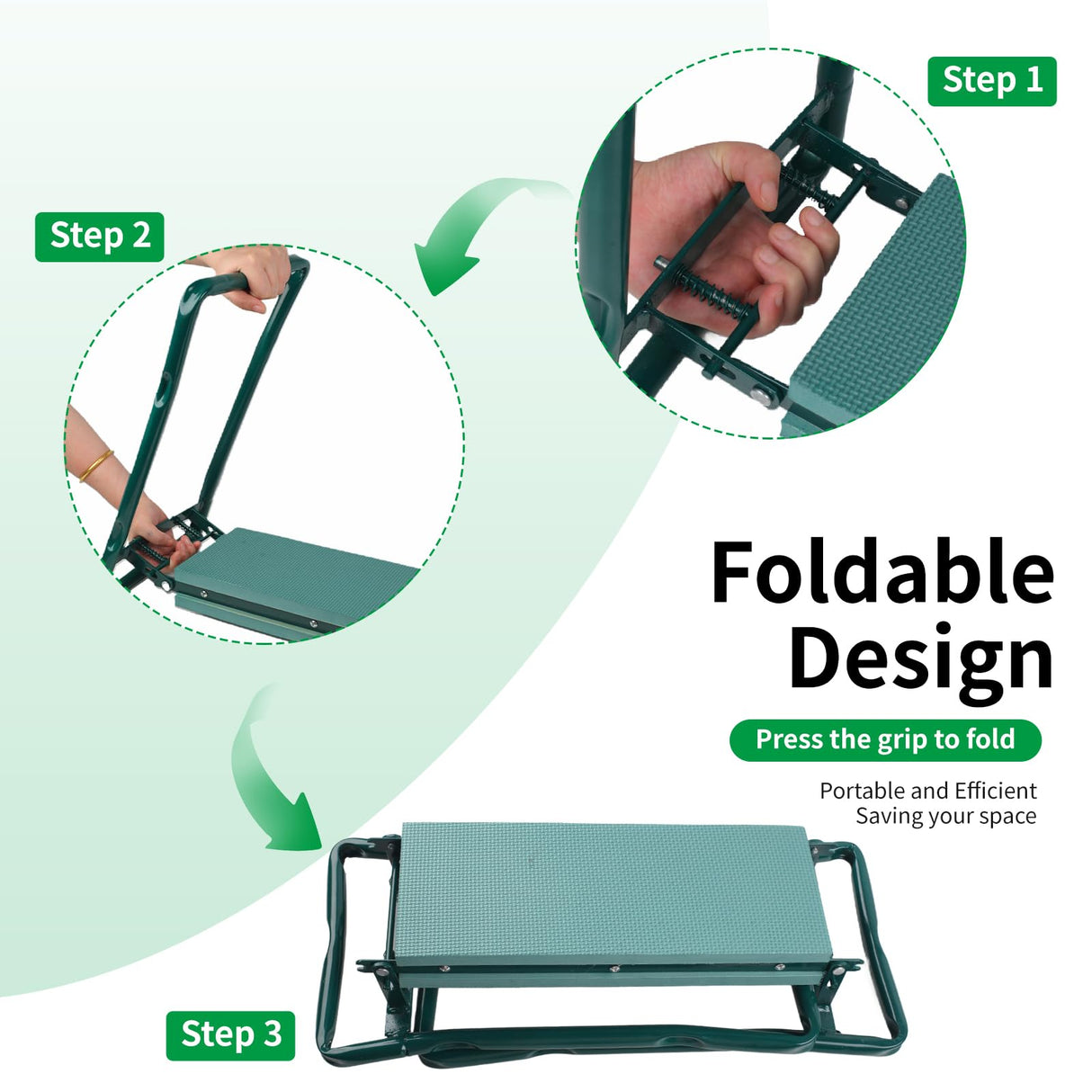 Gzdisbek Garden Kneeler and Seat, Portable Foldable Gardening Kneeling Bench Stool with Tool Pouch and EVA Foam Kneeling Pad, Gardening Gifts for Women, Men, Gardeners, Seniors