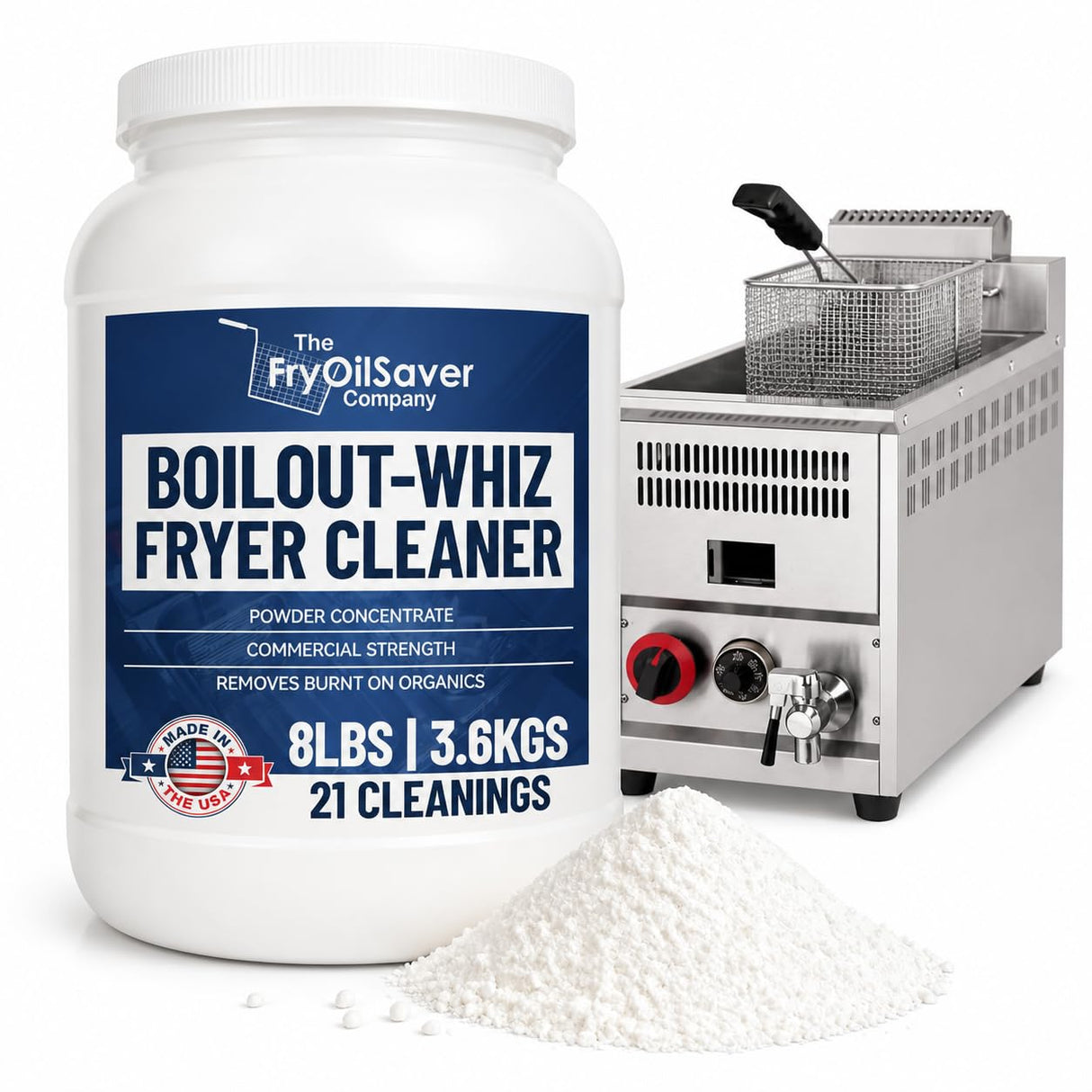 8LB Boil-Out Whiz Deep Fryer Cleaner - Degreaser Powder for Commercial Kitchen Cleaning Oil Saver - Deep Fryer Pot & Coil Safe - Extend Oil Life, Save Time & Energy - by FryOilSaver Co