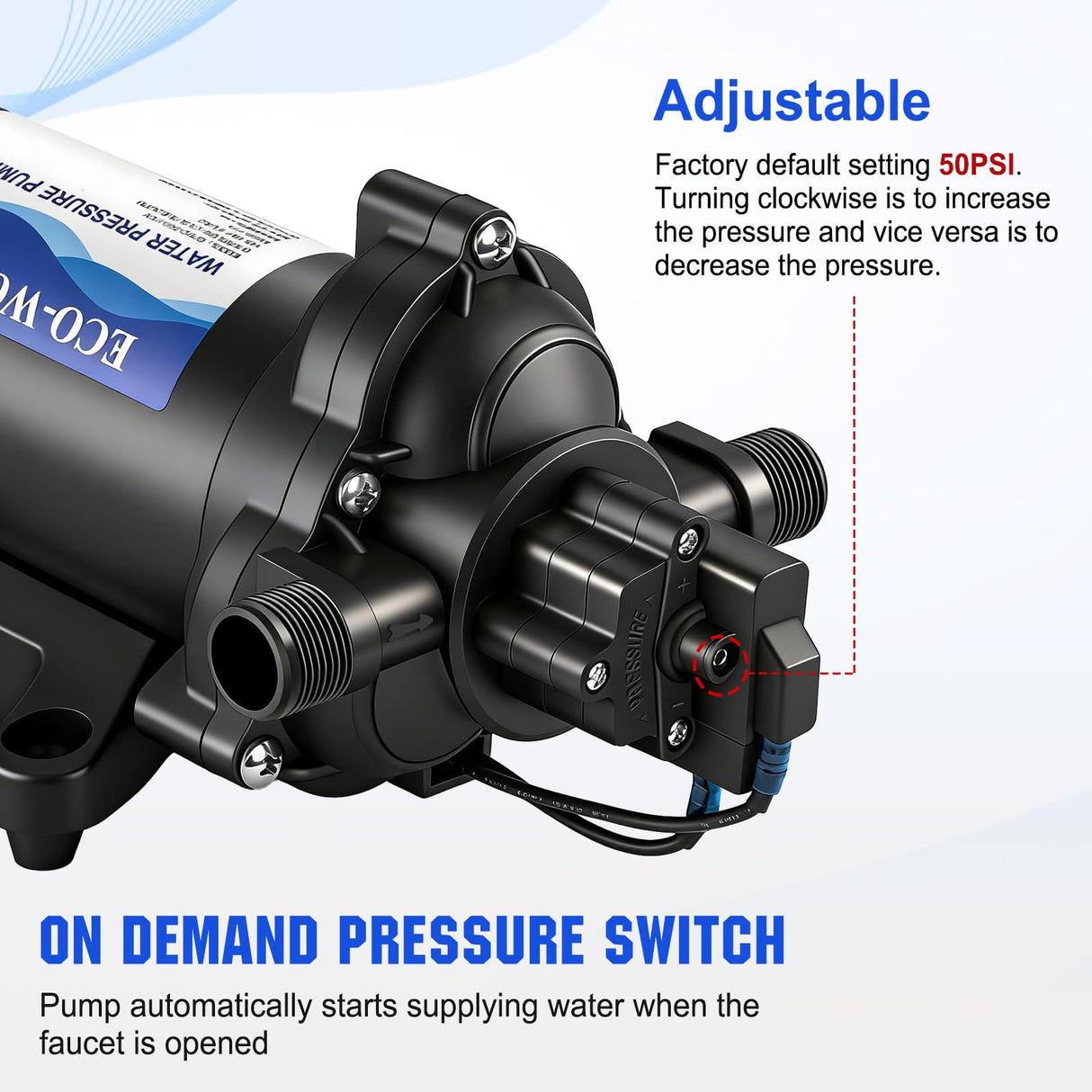 ECO-WORTHY 33-Series Industrial Water Pressure Pump 110V AC 4.0GPM 50PSI RV Fresh Water Diaphragm Pump include Garden Hose Adapters for Irrigation Marine Boat Sprinkler Faucet