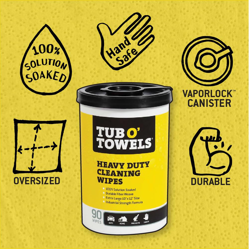 Tub O' Towels Heavy-Duty Multi-Surface Cleaning Wipes, 90-Count