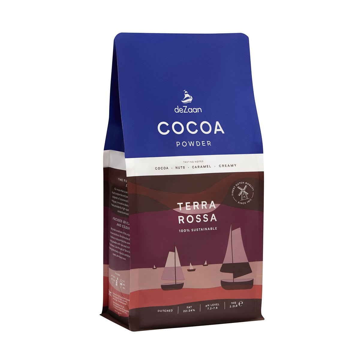 deZaan Holland Terra Rossa Dutched Cocoa Powder, 22-24% Fat, Finest Dutch Quality Since 1911